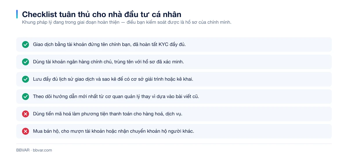 Danh sách kiểm tra tuân thủ pháp lý cho nhà đầu tư crypto cá nhân